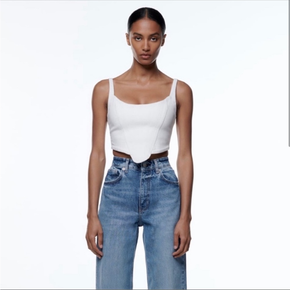 white denim corset top